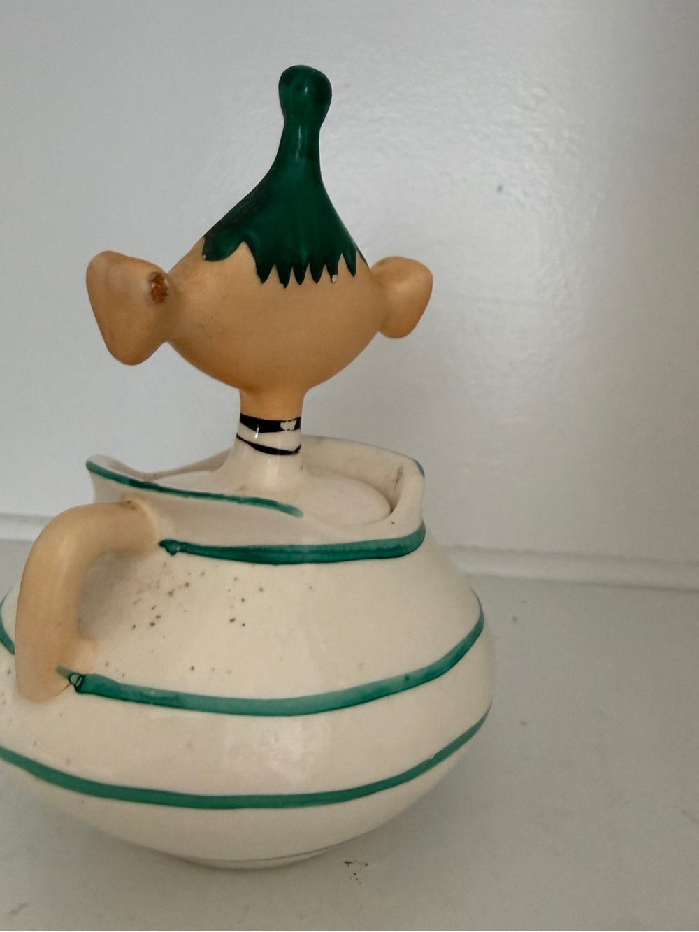 Vintage Ketchup Ceramic Cruet with Figurine Top - Cream, Green, Red - Picture 3 of 5